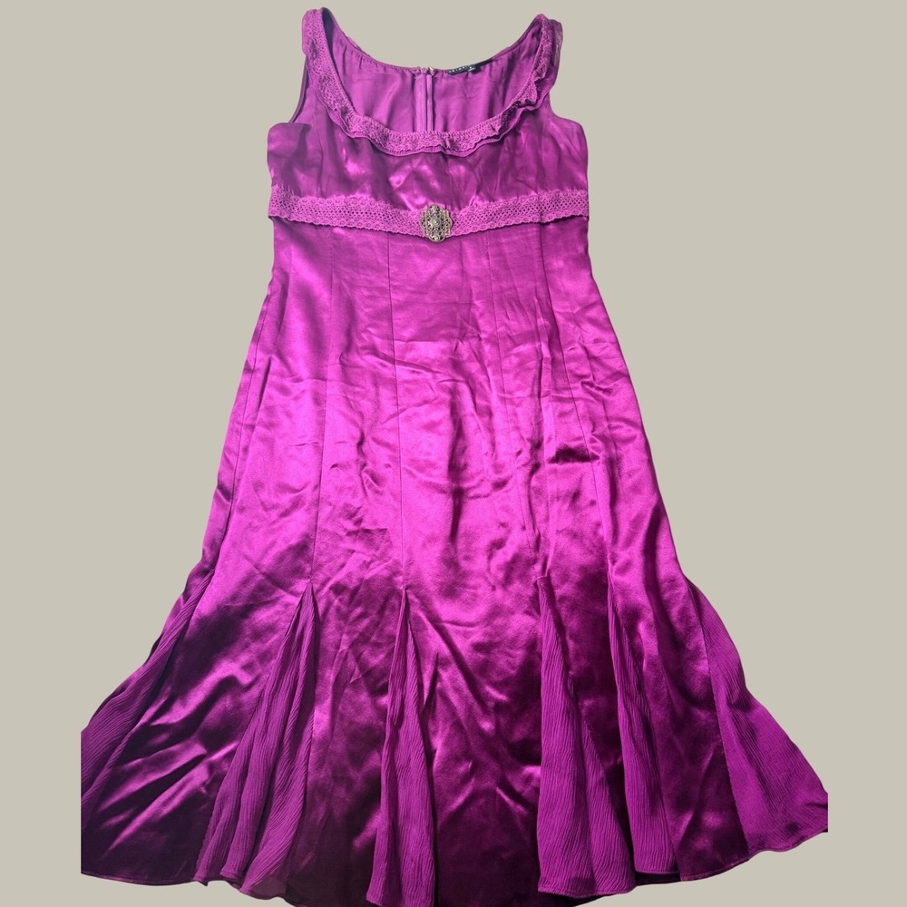 Antonio Melani Silk Lace Trim Midi Dress Womens 6 Fairycore VTG Romantic
